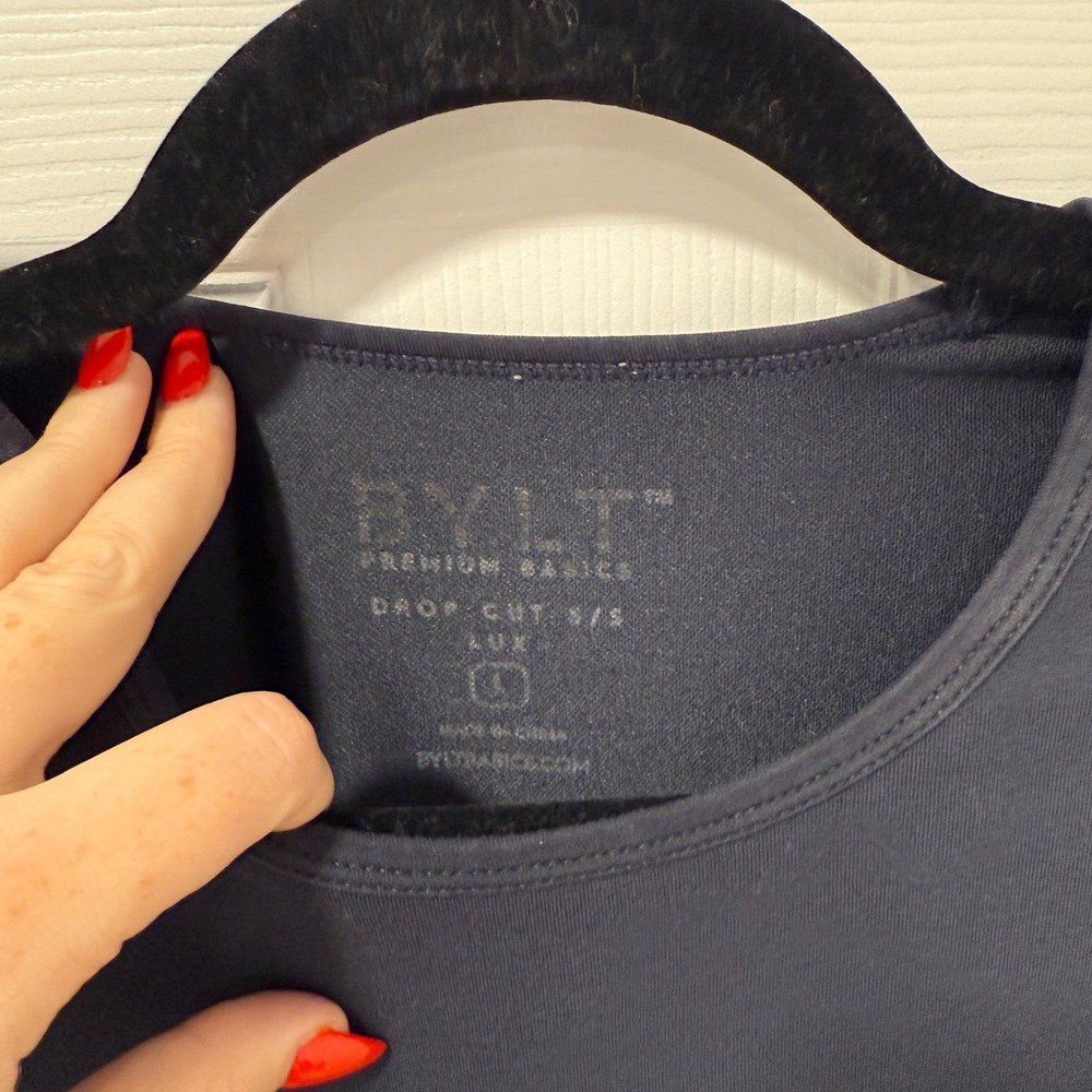 BYLT Premium Basics Navy Blue T Shirt L Lux Workout Tee Solid Short Sleeve Solid - Picture 3 of 7